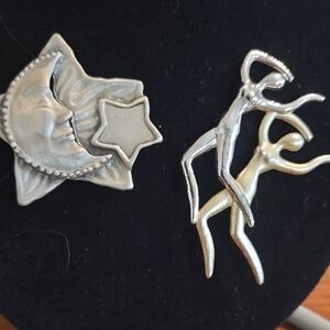 Source Unknown Silver Celestial and Dancer Brooch Set